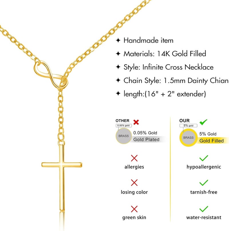 Poxtex Infinity Cross Necklace for Women, Unique Trendy Fahion Cross Jewelry Gifts, Non Tarnish & Waterproof Dainty Simple Gold Cross Pendant, Christian Religious Easter Faith Accessories Jewelry Gifts - Image 4